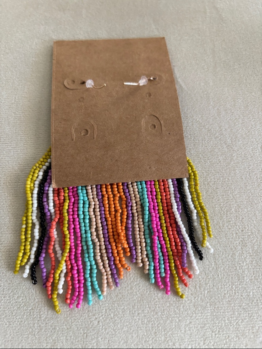 Plunder Multicolor Seed Bead Fringe Earrings with Yellow Accent - Picture 3 of 3